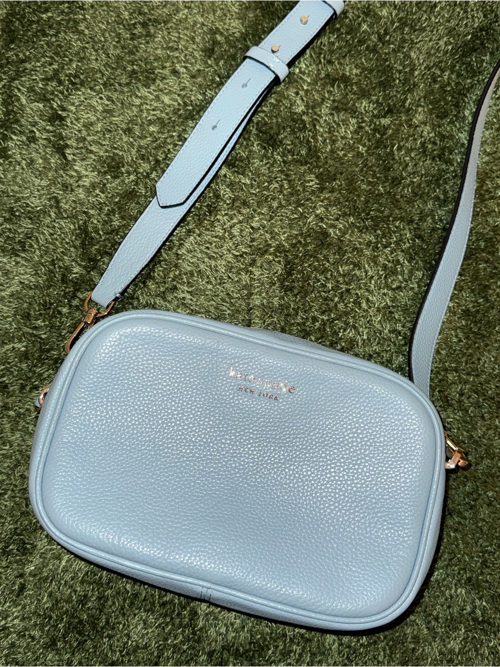 Kate Spade Light Blue Pebbled Leather Crossbody Camera Bag